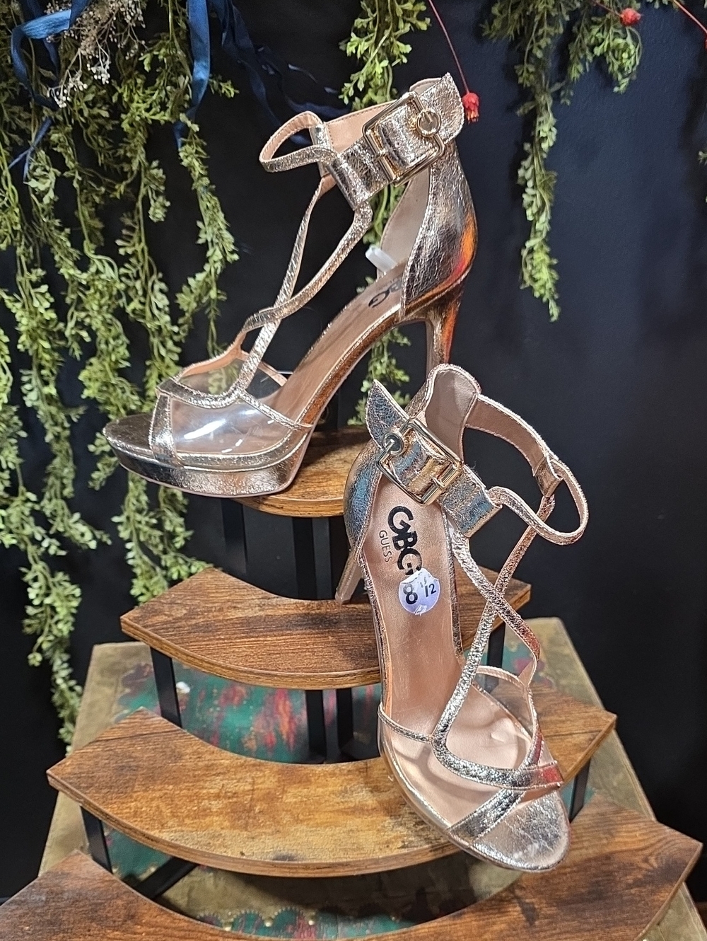 Guess Metallic Rose Gold Strappy High Heels